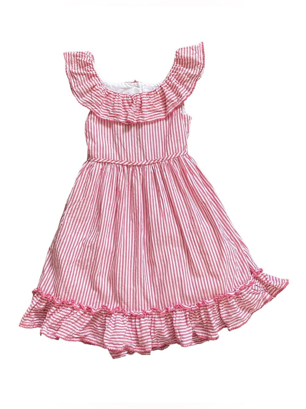 Sigrid Olsen Kids Ruffle Dress Girl’s 6 Pink and White Stripes